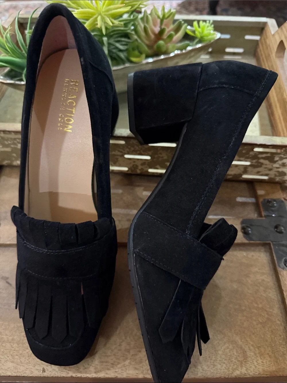 Reaction Kenneth Cole Black Suede Fringe Loafers